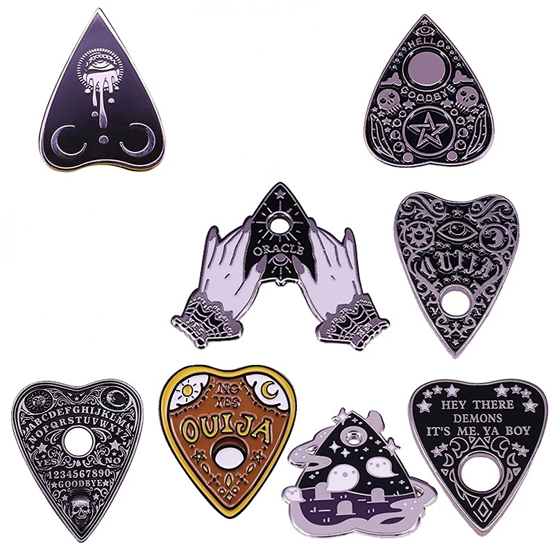 Heart Shaped Ouija Talking Board Pins Oracle Mystic Tarot Witch Theme Badge Ghost Skull Eye Brooch Halloween Gothic Decor