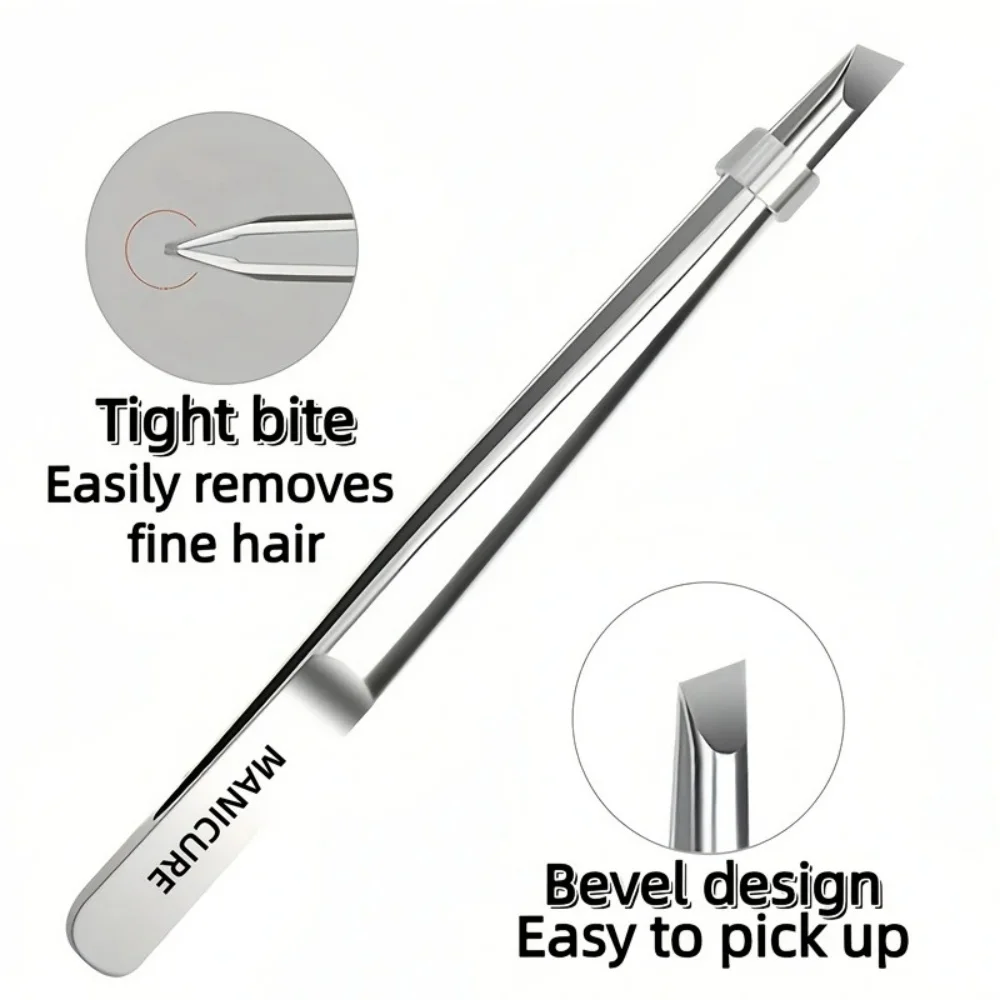 1PC Stainless Steel Slant Tweezers with Non-Slip Tip - Heavy-Duty Precision for Eyebrow Grooming Eyelash Application & Trimming