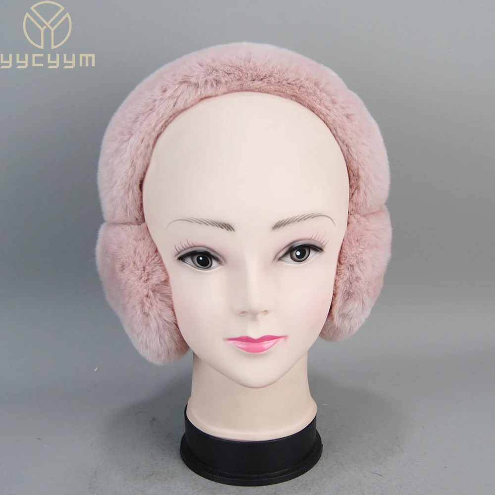 Women Winter Warm Soft Real Rex Rabbit Fur Earmuffs Female Fur Earlaps Lovely Girls Luxury Fuffy Genuine Rex Rabbit Fur Earmuff