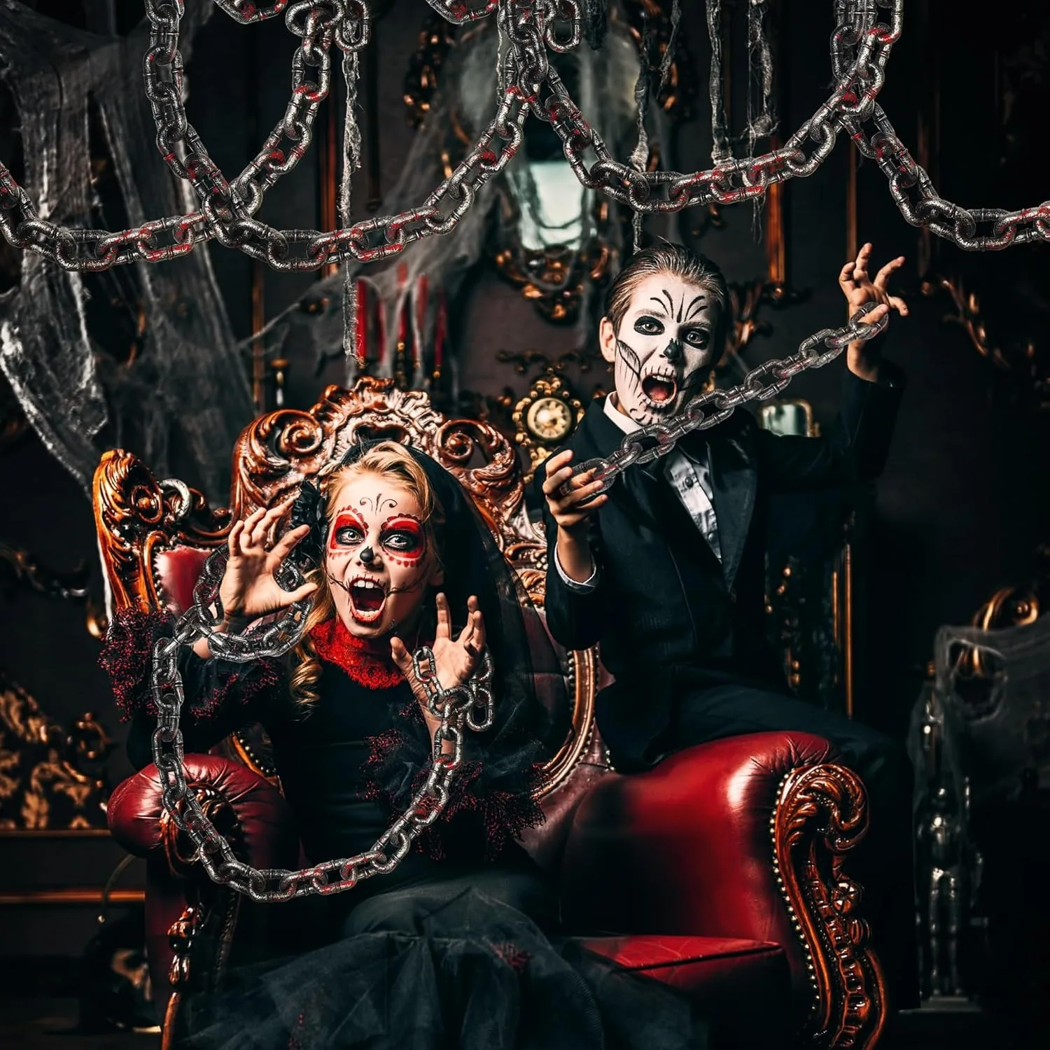 1,8 m blutige Halloween-Kunststoffkette, gefälschte Kette, Kostüm-Requisite, gruselig, gruselig, Spukhaus-Dekoration, Party-Dekoration mit Horror-Motiv