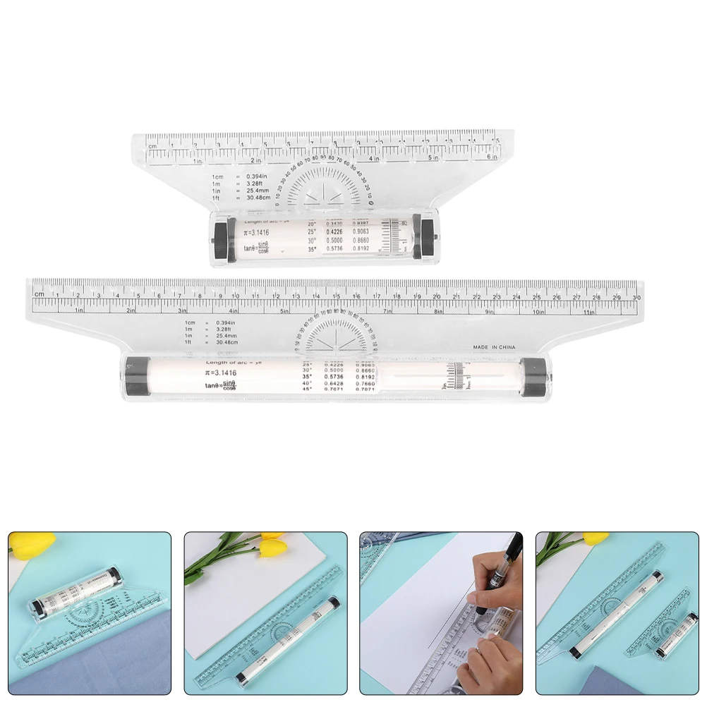 2pcs Parallel Ruler Balancing Scale Drafting Slide Transparent Plastic Measuring Tool Students Artists Engineering Design
