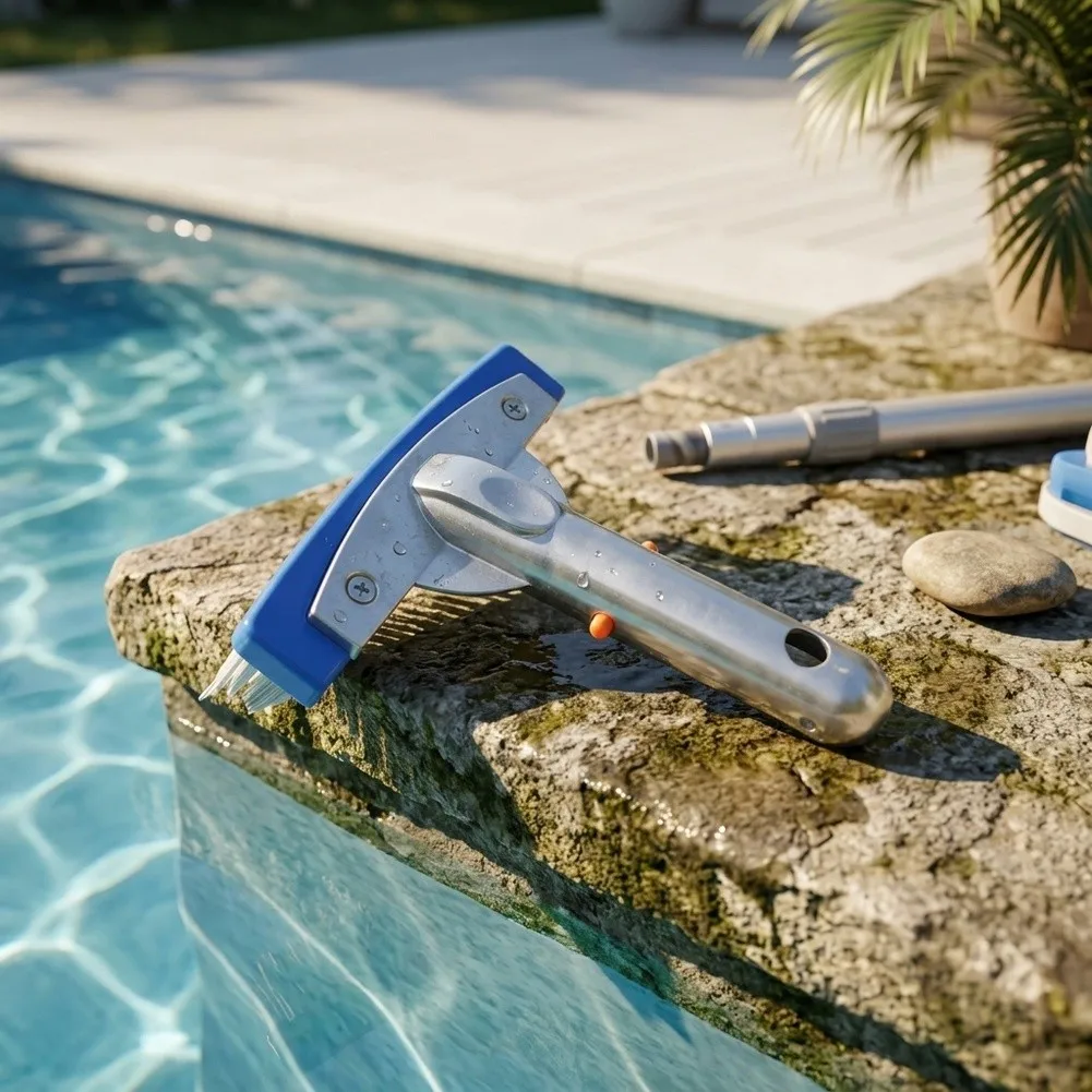 Compact Pool Brush with Reinforced Aluminum Handle and Abrasion Resistant Nylon Bristles for Repeated Submersion Cycles