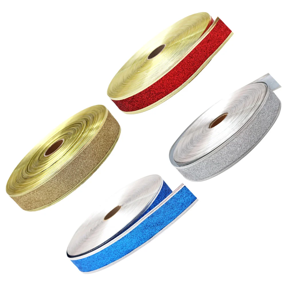 

4Pcs Gift Wrapping Ribbon Decorative Strip for Festive Party DIY Craft Cake Decorating Supplies Holiday Birthday Present Silver
