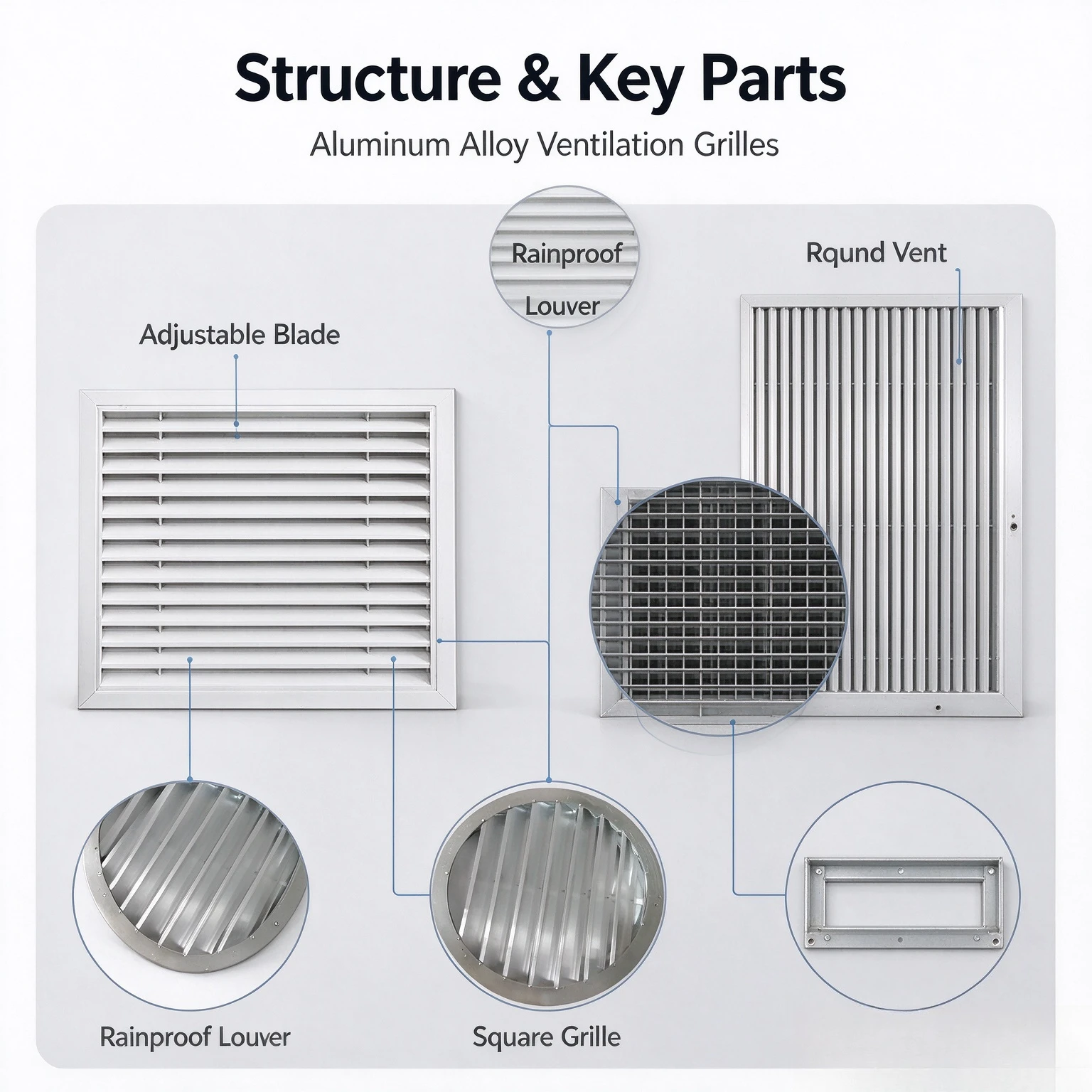 For Outdoor Waterproof Aluminum Alloy Louvers Exterior Wall Rainproof Ventilation Exhaust Self Hanging Shutters for Factory