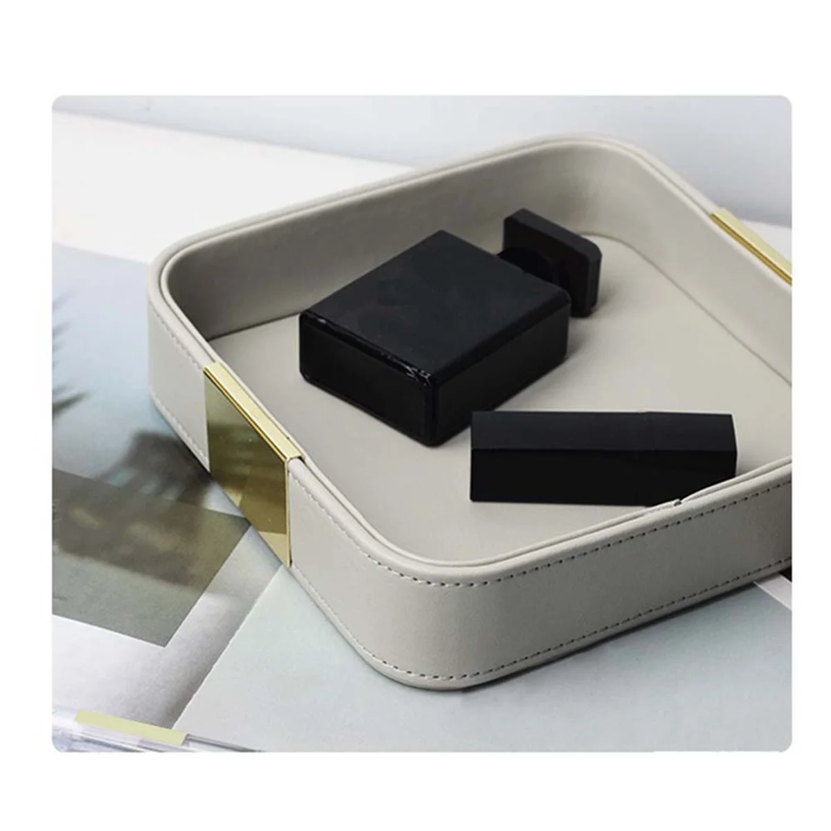 A62K الجلود سطح المكتب صينية تخزين الصيد درج منظم لطاولة المدخل لعقد المجوهرات ساعة الهاتف محفظة الحاويات B