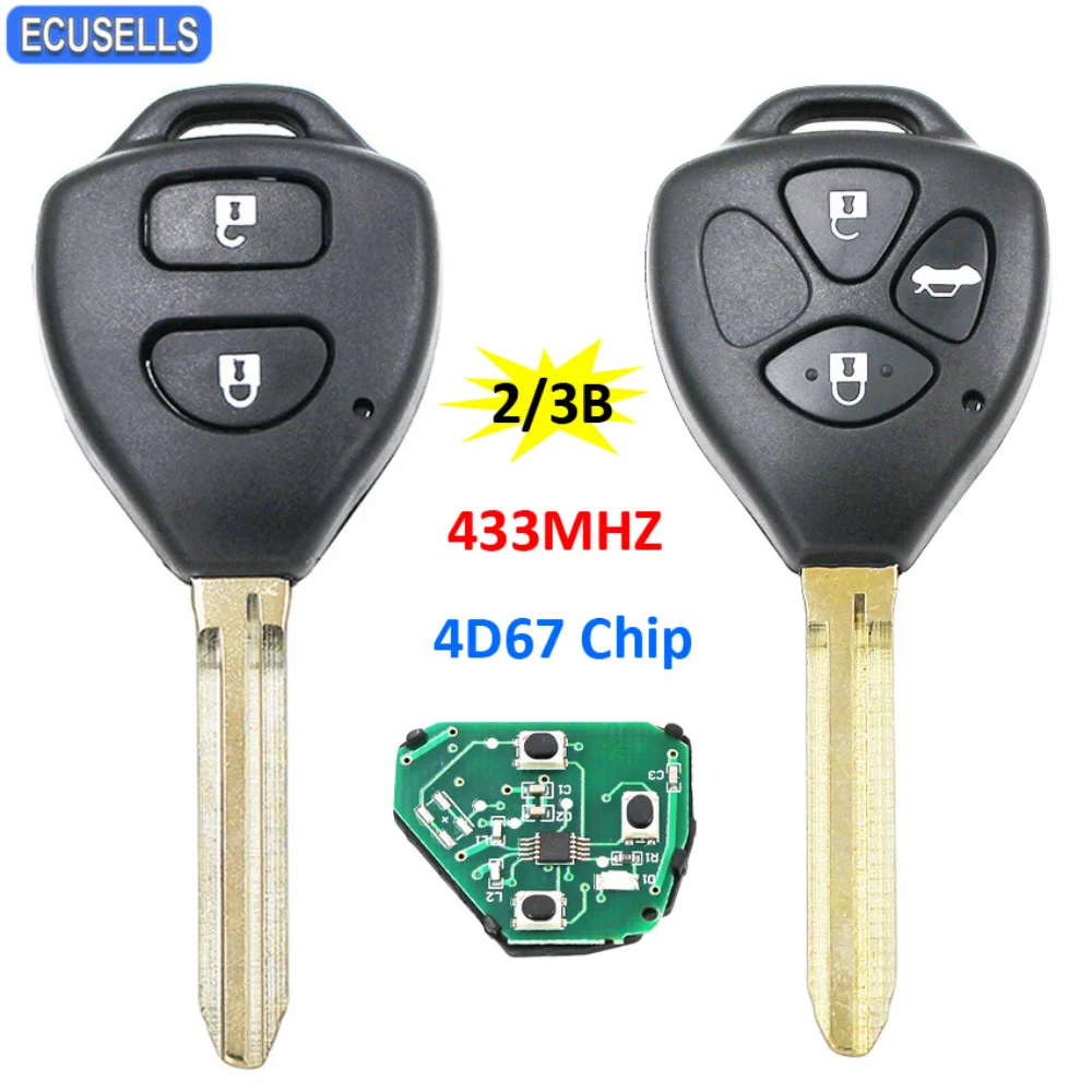 Ecusells 2/3 زر مفتاح السيارة عن بعد 433 ميجا هرتز 4D67 رقاقة TOY43 شفرة غير مقطوعة لتويوتا RAV4 كورولا كامري 2006 2007 2008 2009 2010