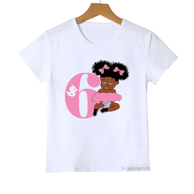 Funny African Girls Kawaii Black Girl Baby T-Shirt 2-10th Birthday Gift Harajuku Kids Clothes Short Sleeve Summer Tops