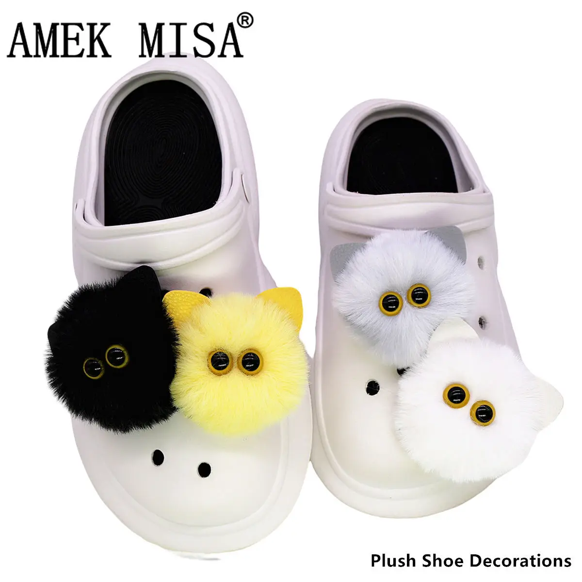 

1 шт. Симпатичные плюшевые подвески в форме кота, аксессуары, красивые пушистые черные, белые, серые сандалии в форме спиральки, украшения для верха, шарик для волос