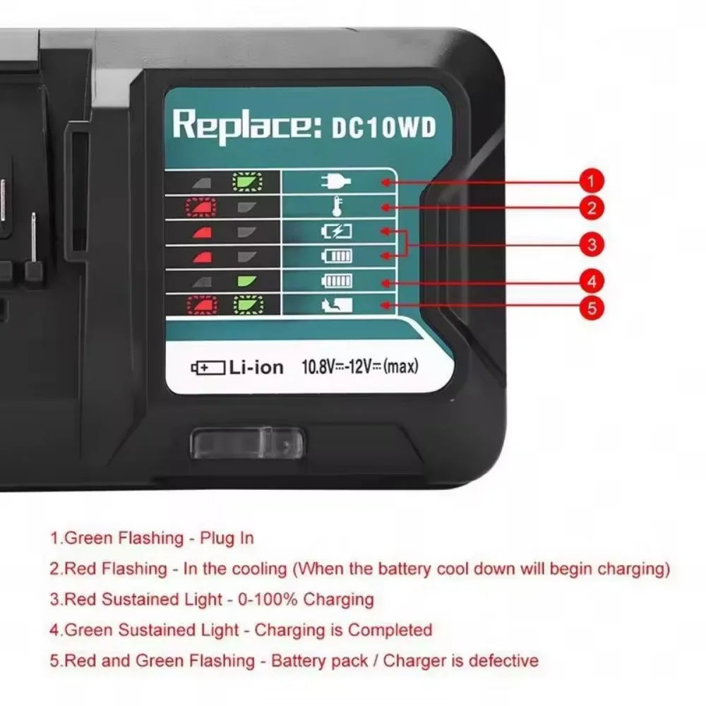 Imagem -03 - Carregador de Substituição para Makita Bateria Ferramentas sem Fio Dc10wd 10.8v 12v Bl1016 Bl1040b Bl1015b Bl1020b Bl10dc10sa Cl107fdwm