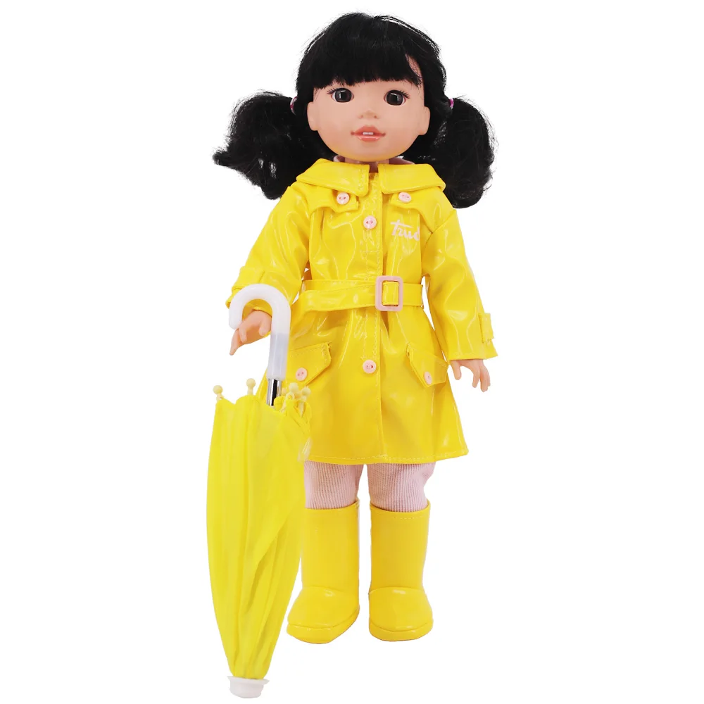 Yellow Trench Coat Raincoat  for 14.5inch Wellie Wisher&32-34cm Paola Reina Doll Clothes Accessories Hat Umbrella Shoes,Toy Gift