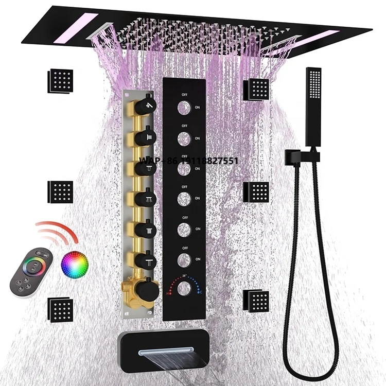 

North American LED Full Body Rain Shower System with 6pcs Body Jets Spray Rainfall Mist Shower Set for Hotel