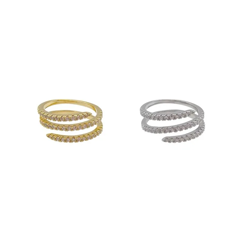 Wrap Ring Set with Cubic Zircon Ins Style Internet Celebrity Three-row Ring for Women Thin Joints Single Zircon Row Glass Tail