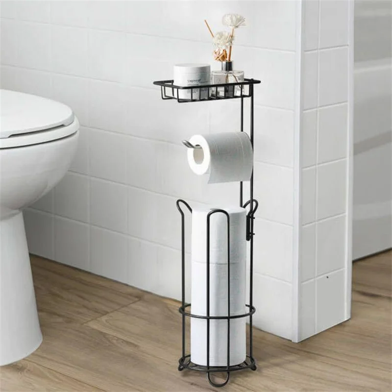 Toilet Paper Holder Stand Bathroom Toilet Paper Storage with Raised Base, Tissue Paper Roll Dispenser with Top Shelf