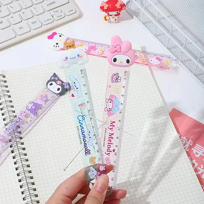 1pcs Random Sanrio Ruler Hello Kitty Kuromi My Melody Cinnamoroll Cartoon Children Students 15cm Ruler Kawaii Stationery Gift