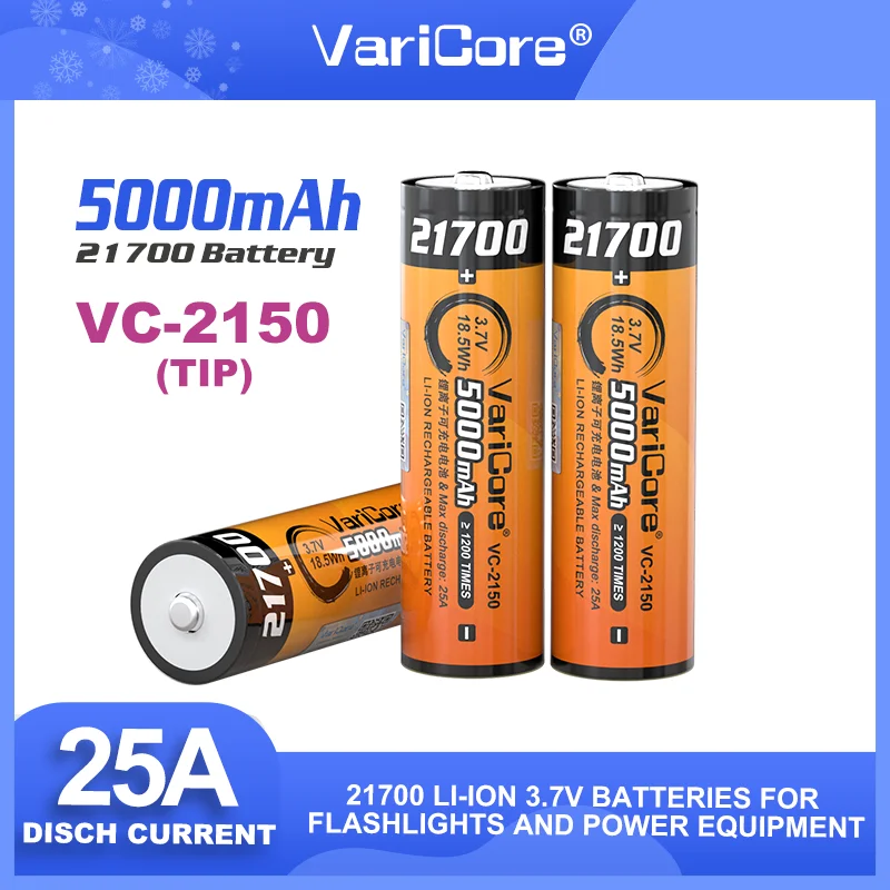 

New Original 21700 3.7v 5000mAh Lithium Rechargeable Battery 4.2v 25Ah discharge For Flashlight Energy storage batteries