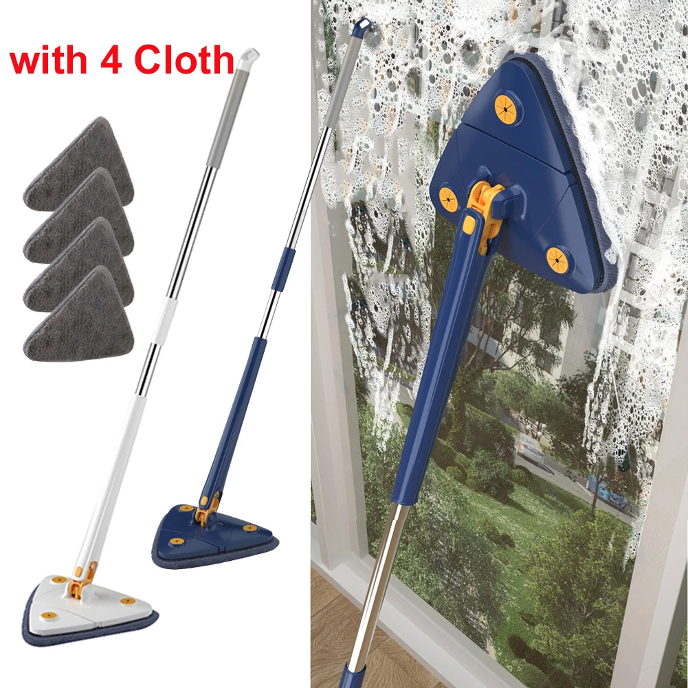 360 Degree Cleaning Triangular Mop for Rotary Telescopic Floor Glass Ceiling Wall Cleaner Mop Cleaning Automatic Water Wringing