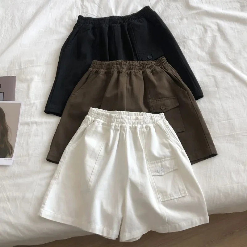 

plus Size Women's High Waist Pocket Shorts Casual Loose Fit Summer Three-quarter Length Pants Korean Style Big Size Clothing