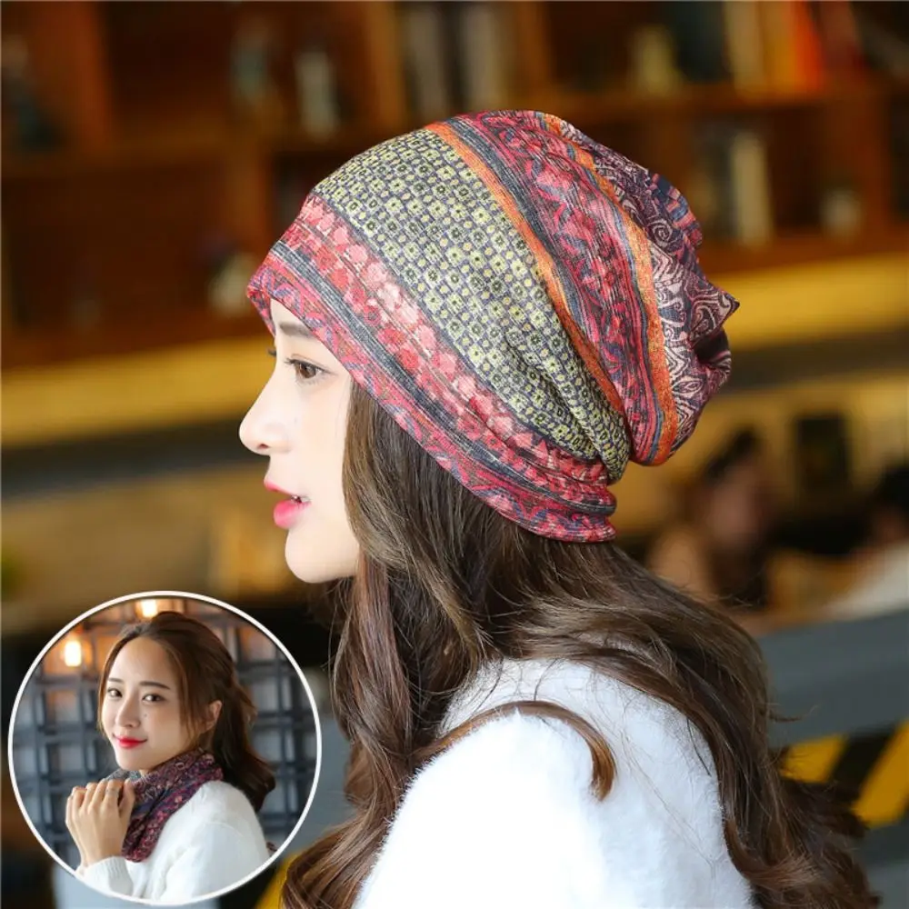 

Breathable Women Turban Hat Fashion Neck Cover Printed Thin Pullover Cap Head Wrap Chemo Cap