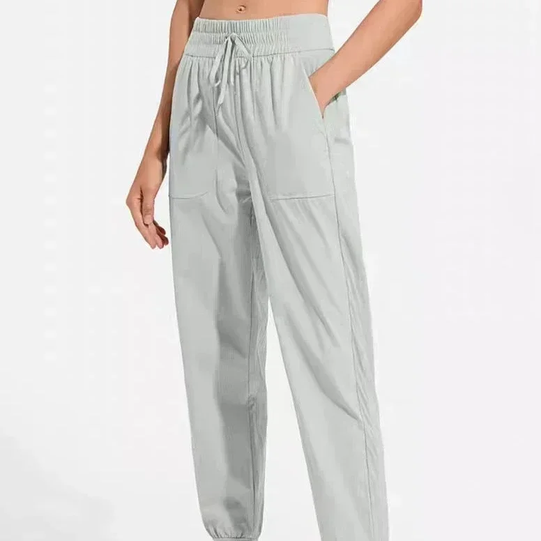 Lemon Women Middle Waist Sport Pants Thin breathable Fabric Loose Fit Workout Jogger Trousers With Pockets Fitness Yoga Pants