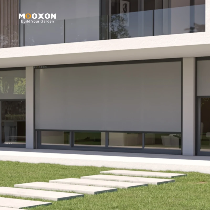 

Уличные рулонные шторы на молнии для террасы, усиленные, моторизованные, водонепроницаемые, солнцезащитные, светонепроницаемые, УФ-стойкие