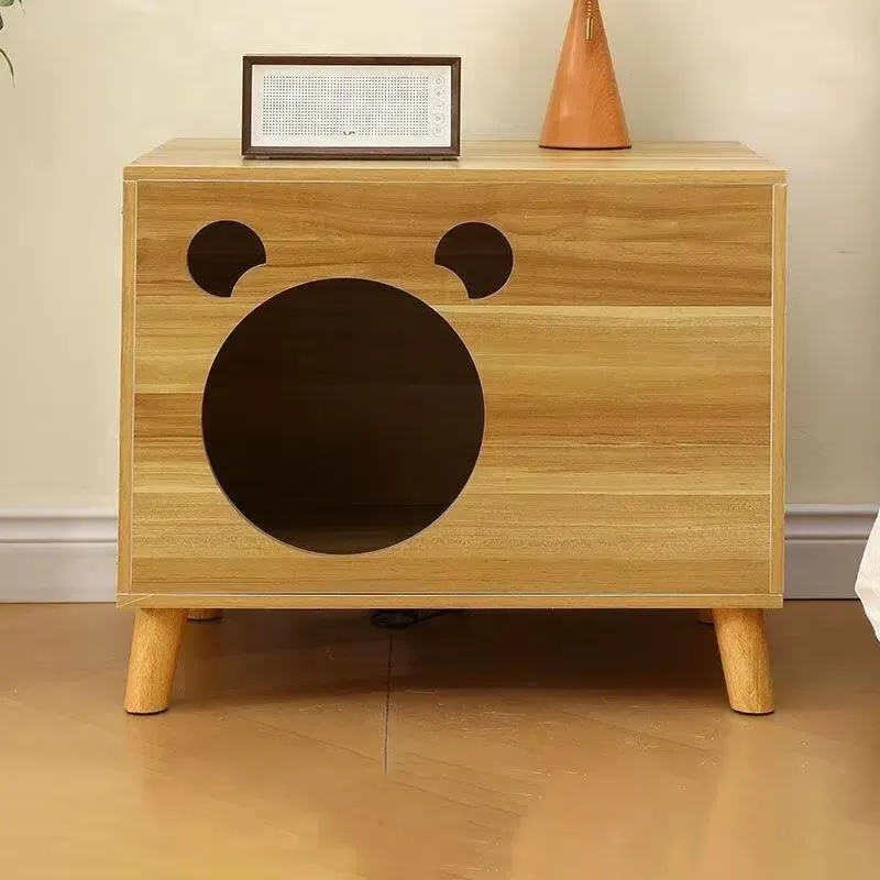 Contemporary Wooden Cat Bedside Table Modern Cat House Furniture for Living Room Bedroom Pet Home Decor Storage Nightstand