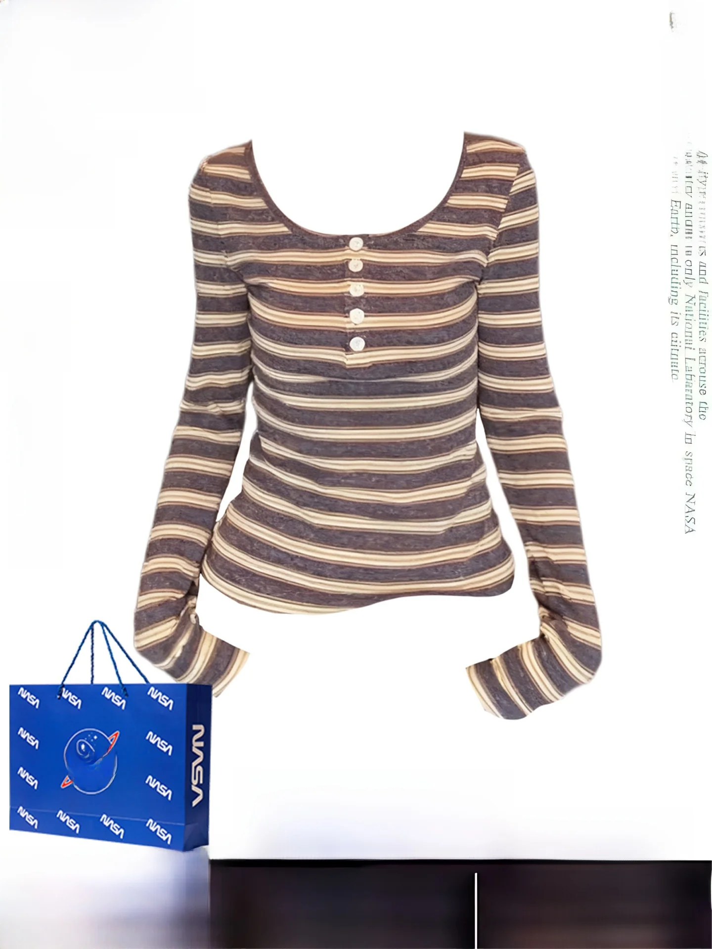 

Retro American Color Blo Striped Long Sve Women's T-irt Button Base irt Slimming Fit oulder Appropriate Top
