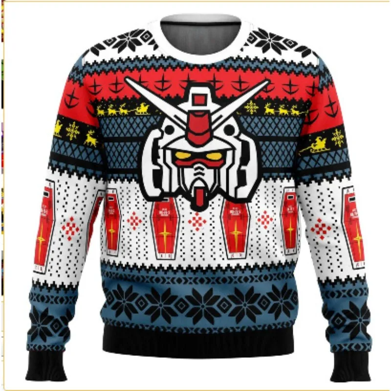 هودي برقبة مستديرة بتصميم كرتوني من سلسلة عيد الميلاد، مطبوع بنقشة سترة محبوكة مقلدة، للزينة والاستخدام اليومي