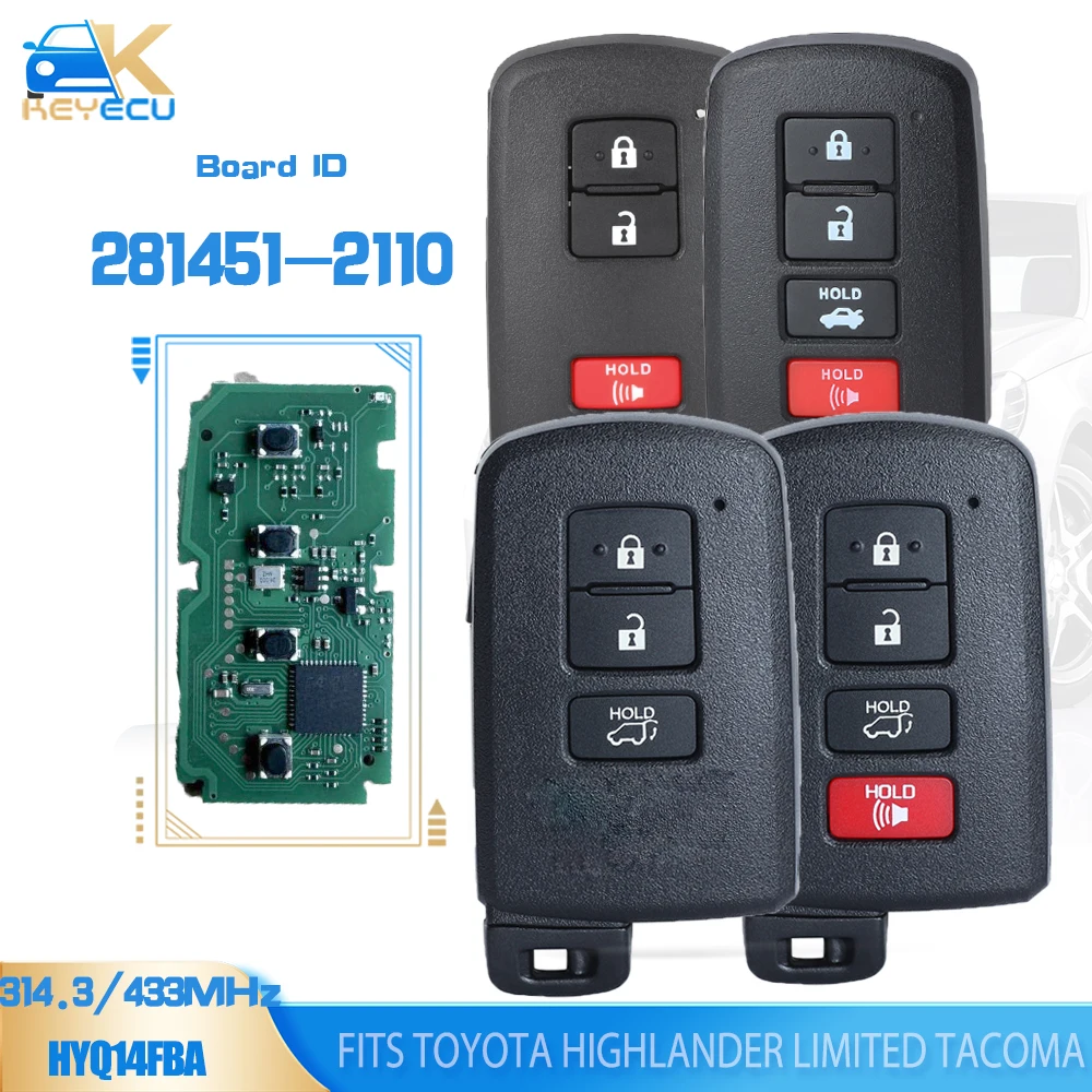 KEYECU 281451-2110, HYQ14FBA Smart Remote Key Keyless Go Fob 314.3MHz /433MHz for Toyota Highlander Limited Tacoma 2014-2019