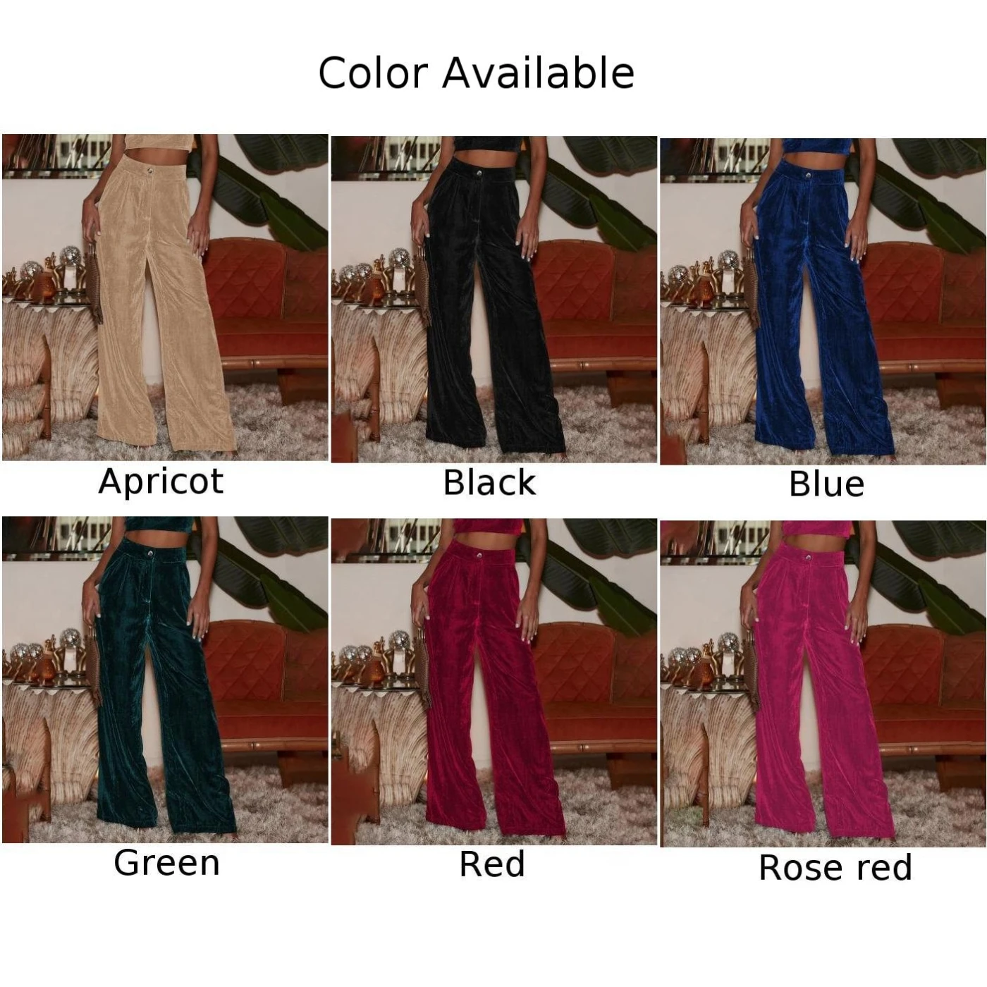 Pantalones de moda Pantalones largos y fluidos Moda elegante Cintura alta Tallas grandes Terciopelo Pierna ancha Mujeres Invierno Mujeres