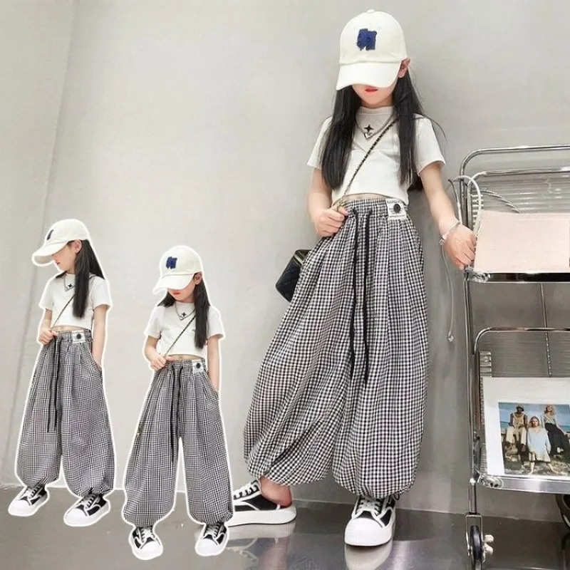 

Летние легкие брюки-фонарики для девочек, свободные шаровары, повседневная одежда для детей, дышащие хлопковые детские брюки с эластичным поясом