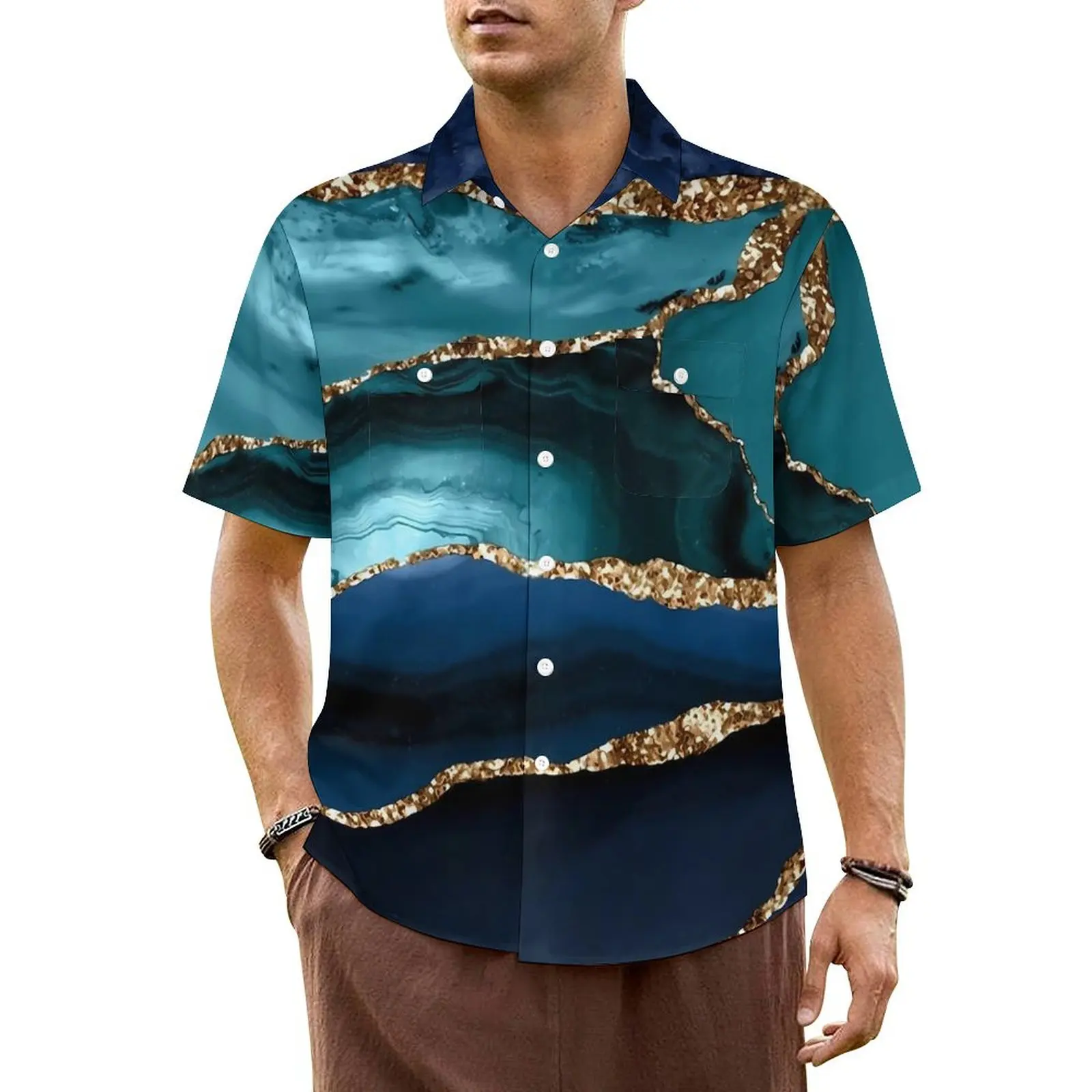 

Blue Marble Hawaiian Shirt For Male Beach Abstract Liquid Casual Shirts Short Sleeve Streetwear Custom Vintage Oversized Blouses