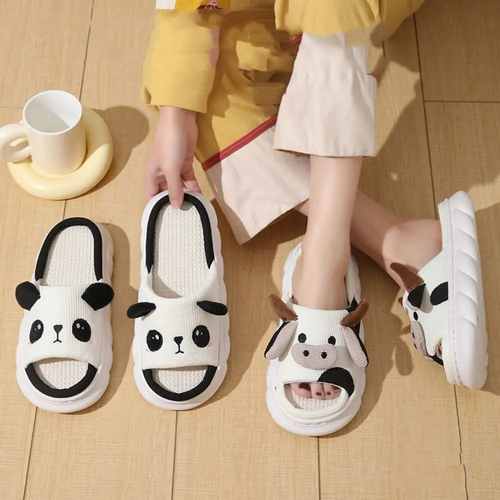 Casual Non-Slip Cartoon Cow Capybara Slippers Cartoon Soft Cow Linen Slippers Animal Kawaii Animal Pillow Slides Girls