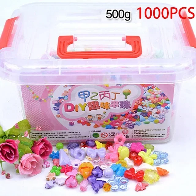 1000Pcs ลูกปัด DIY ของเล่นเด็กกล่องเก็บ Handmade การศึกษาสร้างสรรค์เครื่องประดับสร้อยข้อมือผู้หญิงเครื่องประดับของขวัญของเล่น