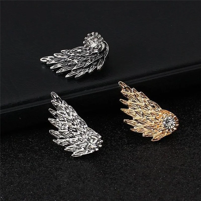 Gothic Accessories for Women Angel Wing Zircon Feather Stud Earrings for Women Piercing Rhinestone Ear Studs Party Jewelry Gift