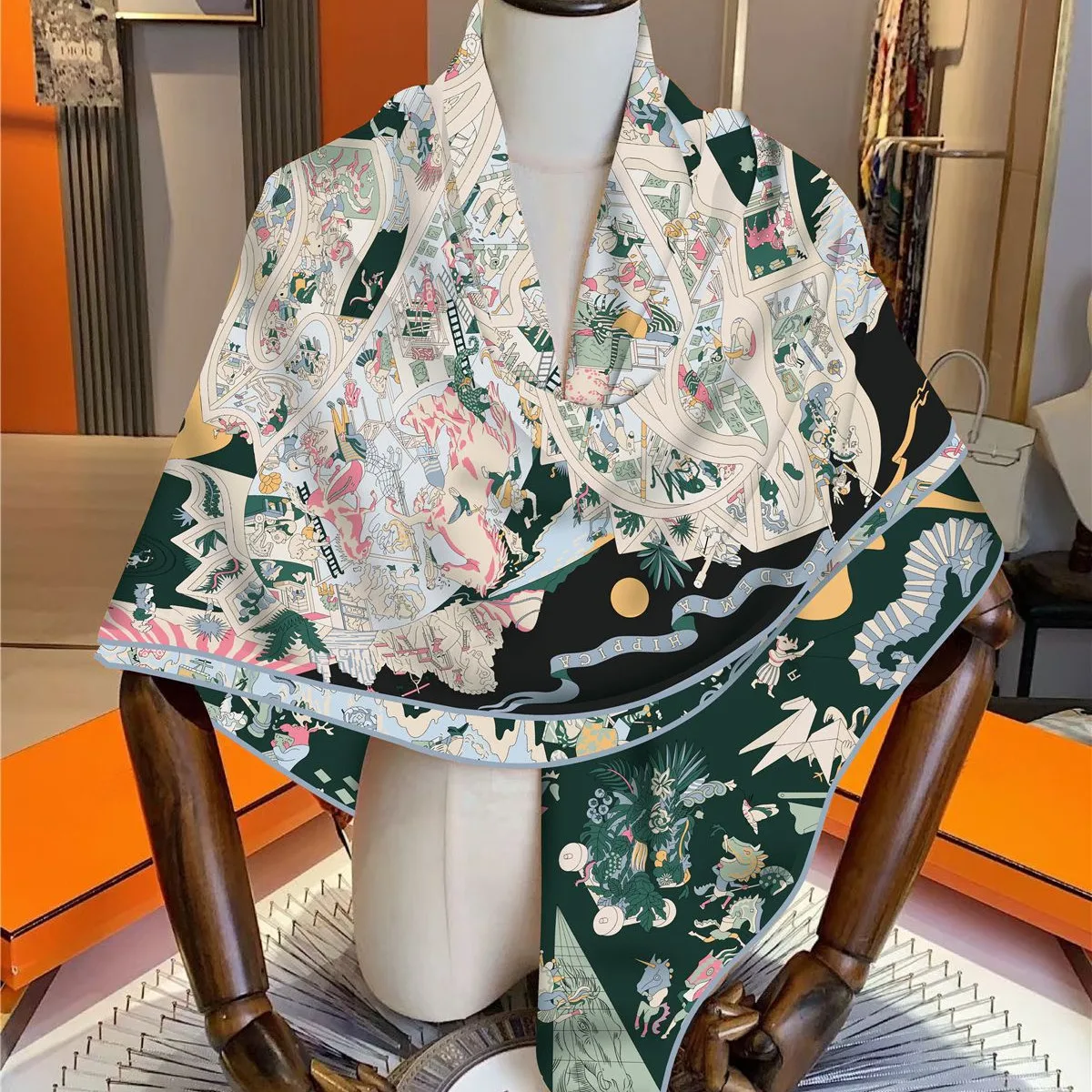 130CM Warm Imitation Silk Cashmere Scarf Women Vintage Printed Square Scarves Wraps Ladies Large Bandana Foulard and Shawl