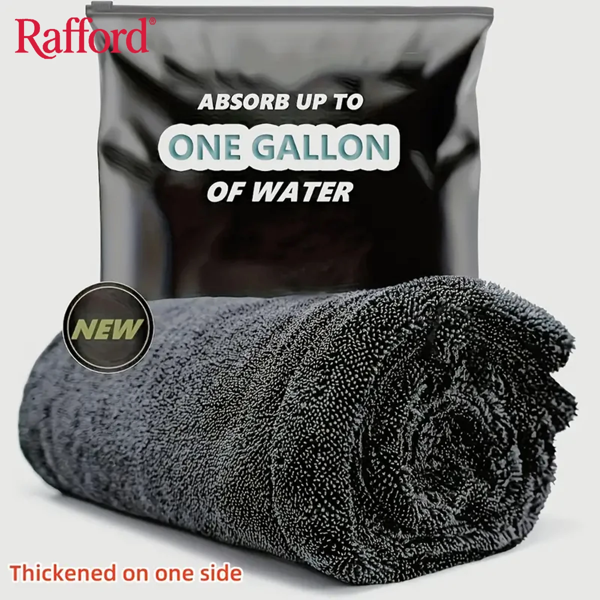 Rafford Dark gray car microfiber towel, oversized strong absorbent car wash cloth, high-efficiency cleaning wipe cloth