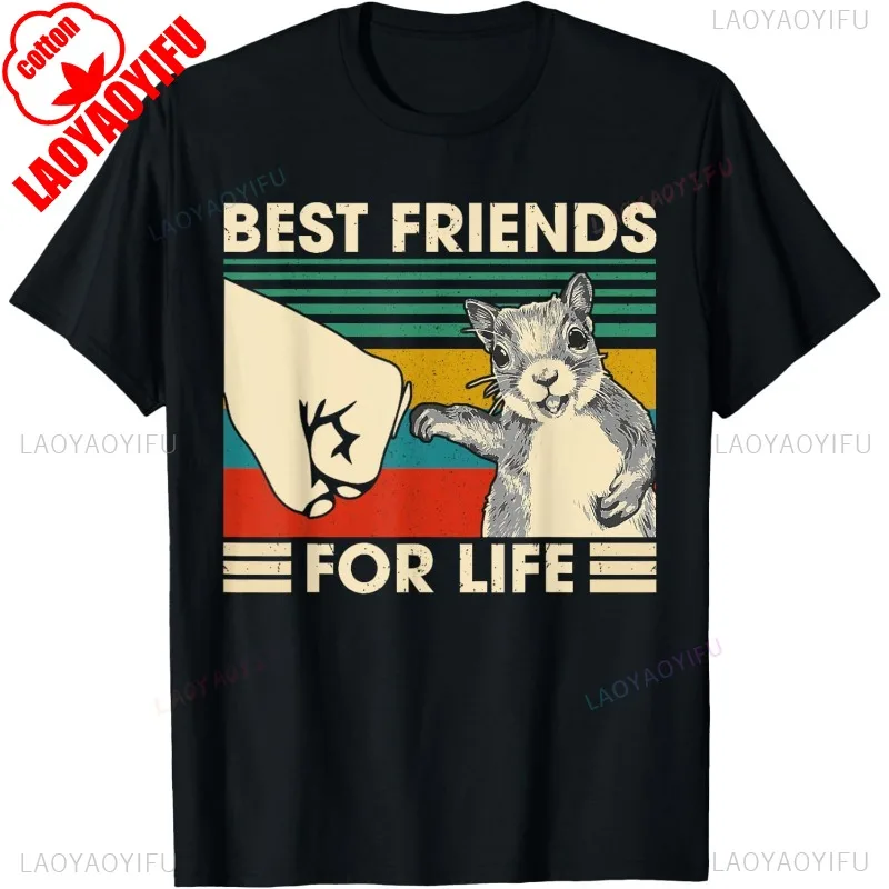 Retro Squirrel Best Friend for Life Fist Bump T-Shirt Casual Fashion Loose Short Sleeve Harajuku Man Tshirt Cotton Women Tees