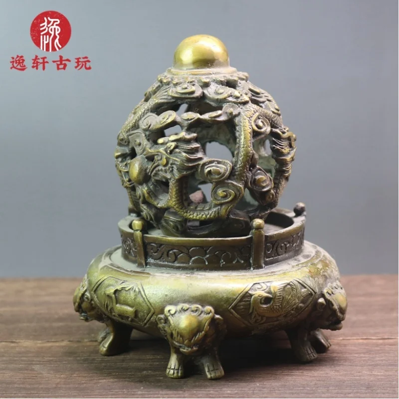 Pure copper -turning- ornament, nine-dragon-playing-with-a-pearl statue, living room home office craft