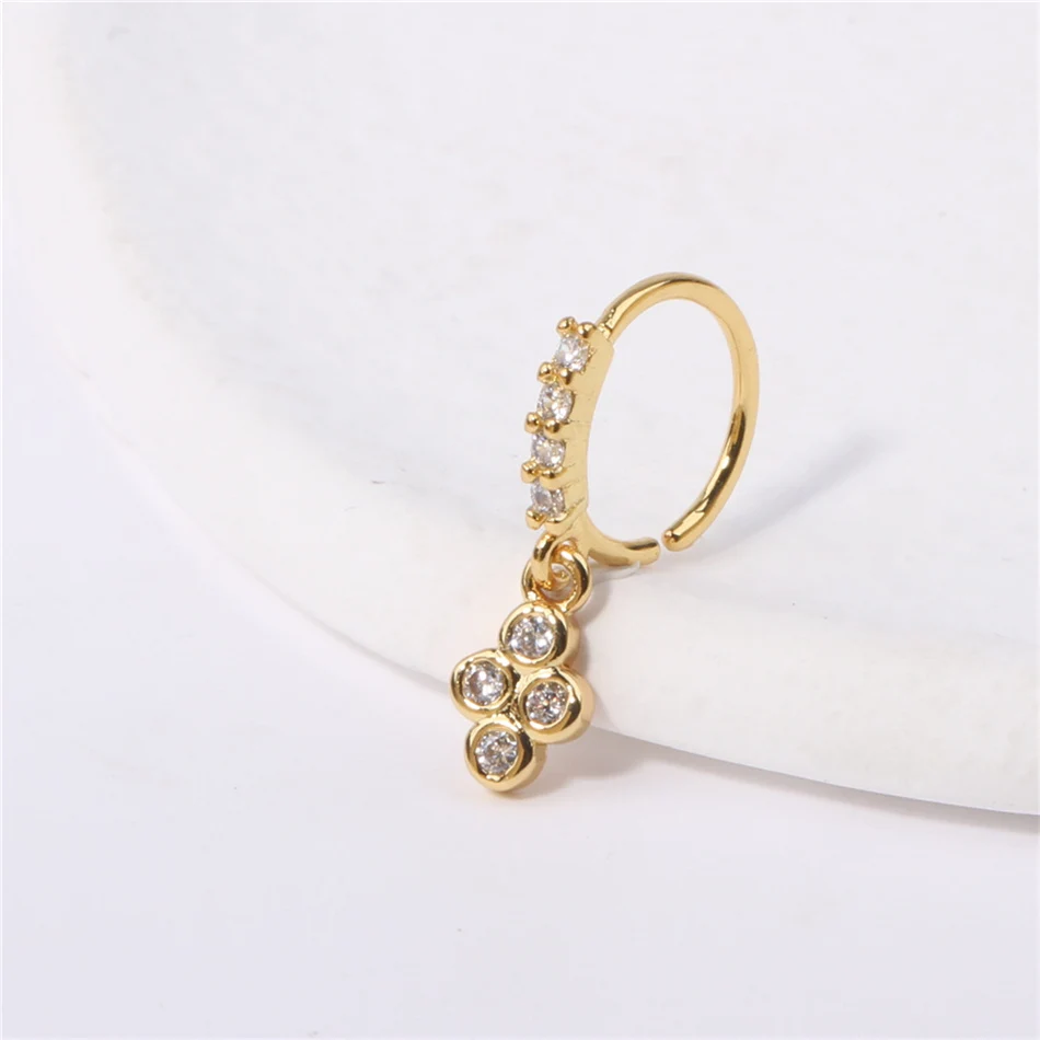 Crystal CZ Septum Hoop Nose Rings Dangle Charms Golden Jewelry Cartilage Piercing Helix Earring Tragus Daith Rook Lobe Earrings view 6
