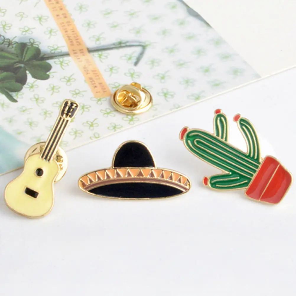 12pcs Alloy Brooch Set – Guitar, Planet & Cactus Shapes, Rust-Proof Eco-Friendly Fashion Accessories for Bags, Hats, Scarves
