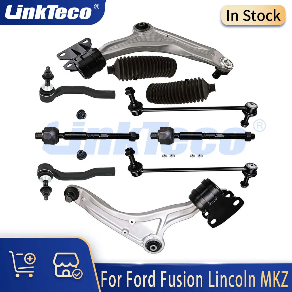 10PCS Chassis Parts Front Lower Control Arms Sway Bars Tie Rod w/Ball Joints Suspension Kit Fit YMCC For Ford Fusion Lincoln MKZ