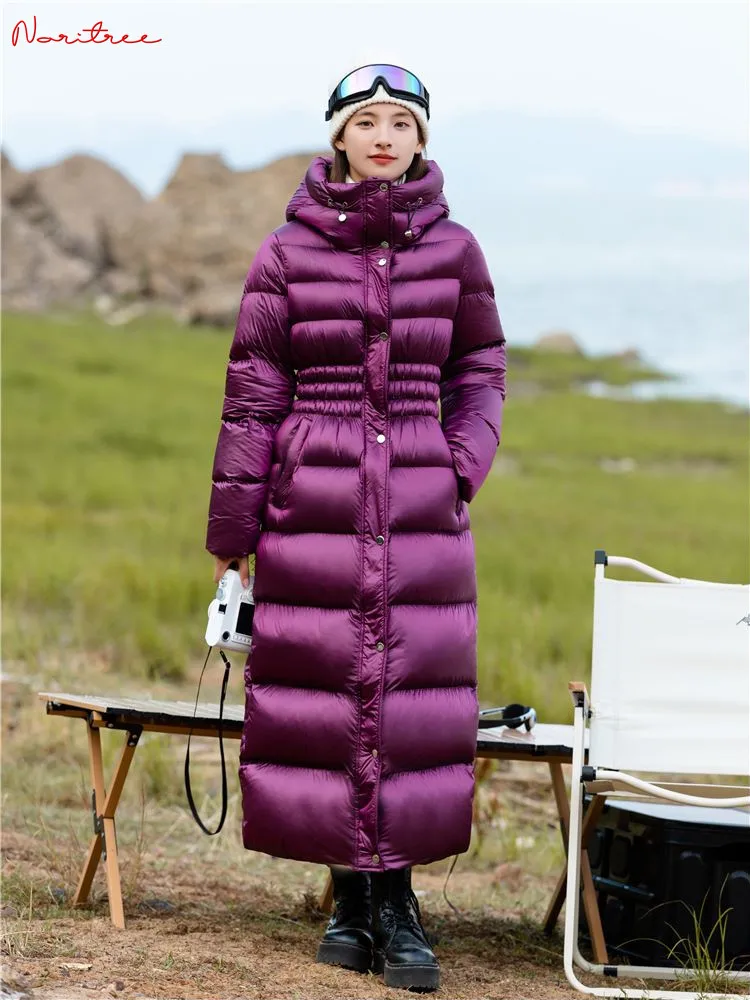 

118cm Fit -20℃ Great quality Shiny Down Coats Winter Women's down coats female thicker warm jackets Fluffy hooded Parkas wy1654