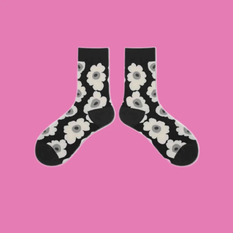 5/10 Pairs High Quality Hyuna Style Casual Breathable Large Flower Socks Retro Four-season Comfortable Mid-tube Socks