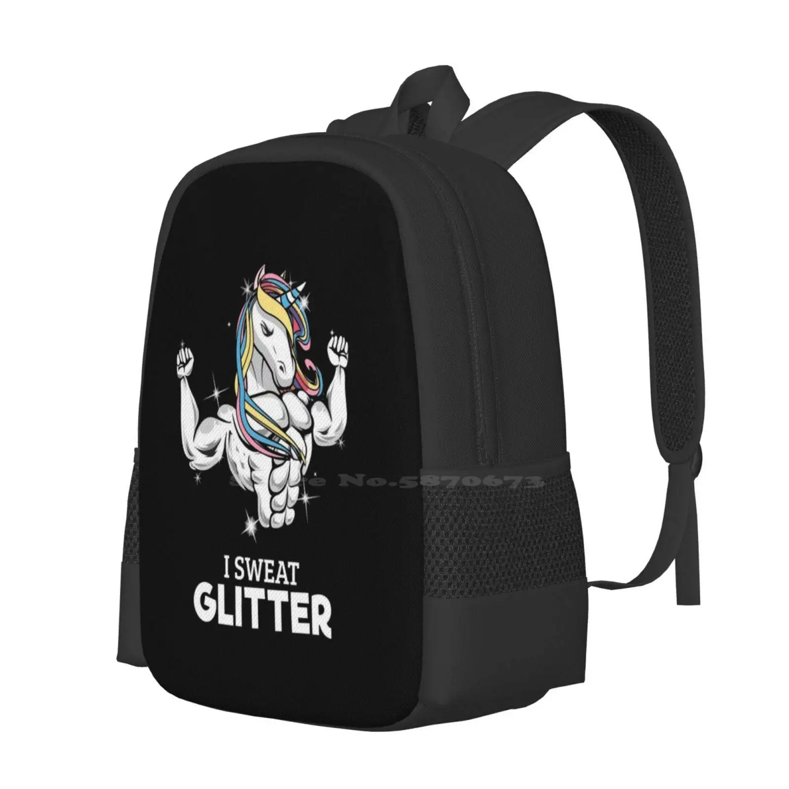 I Sweat Glitter-Gym Unicorn Backpack For Student School Laptop Travel Bag I Glitter Exercise Bodybuilding Fit Unicorn Fitness