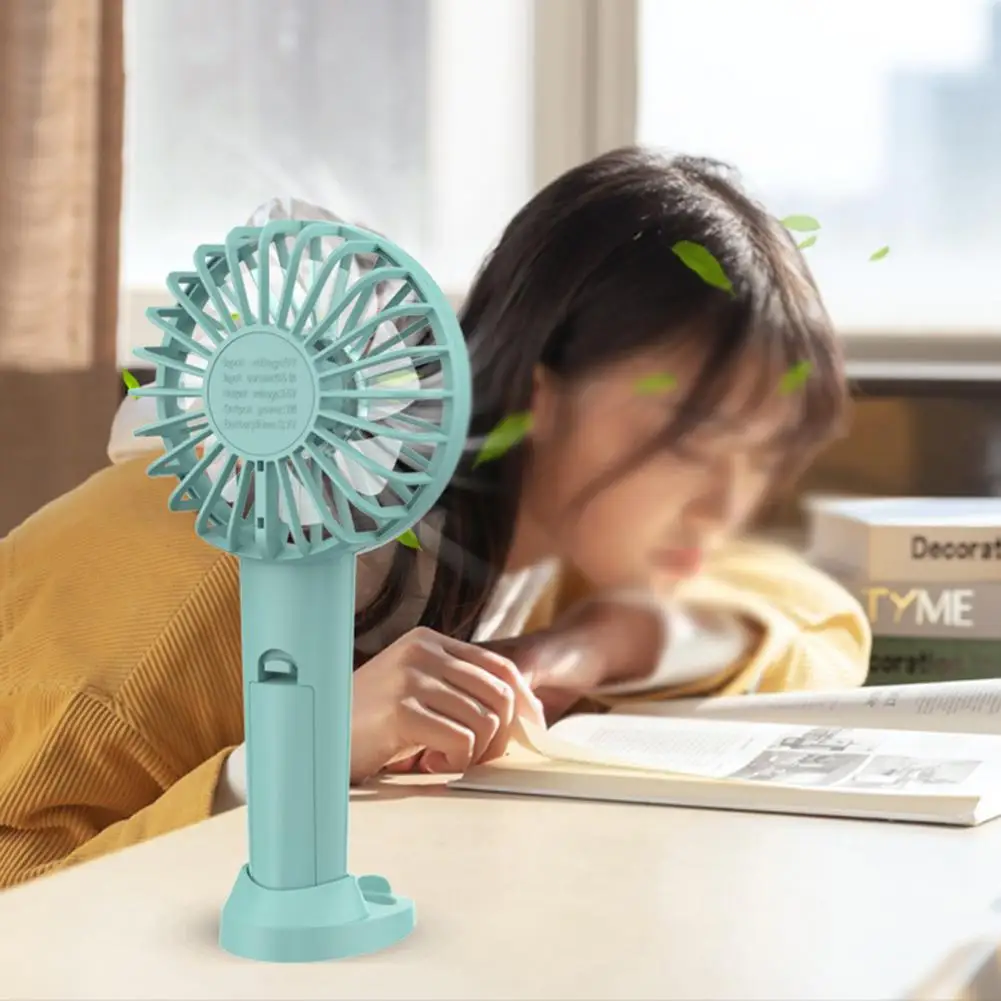 1 Set 600mAh Mini Fan with 3 Speeds 7 Blades Detachable Base Strong Wind Battery Operated Rechargeable Mini Pocket Hand Fan