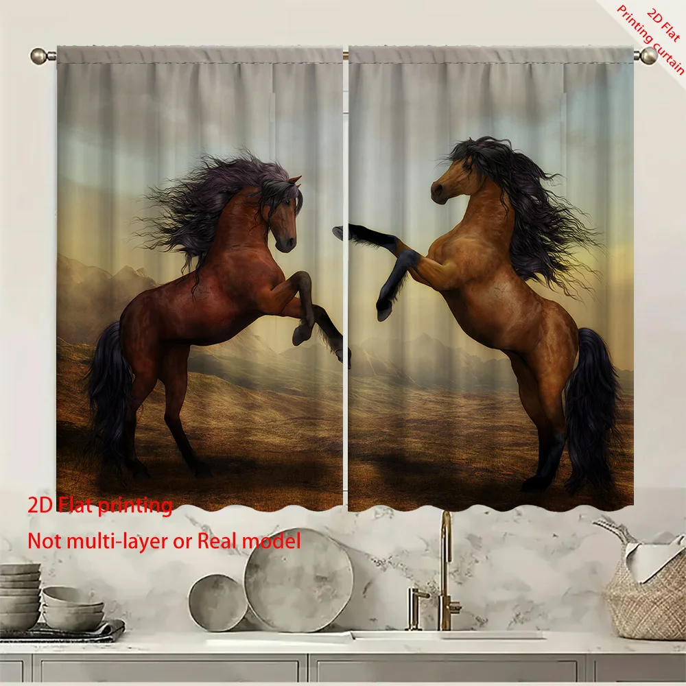 Retro Horse Print Blackout Curtains Home Decor Ins Style Thermal Curtains for Bedrooms Living Rooms Dormitories Offices