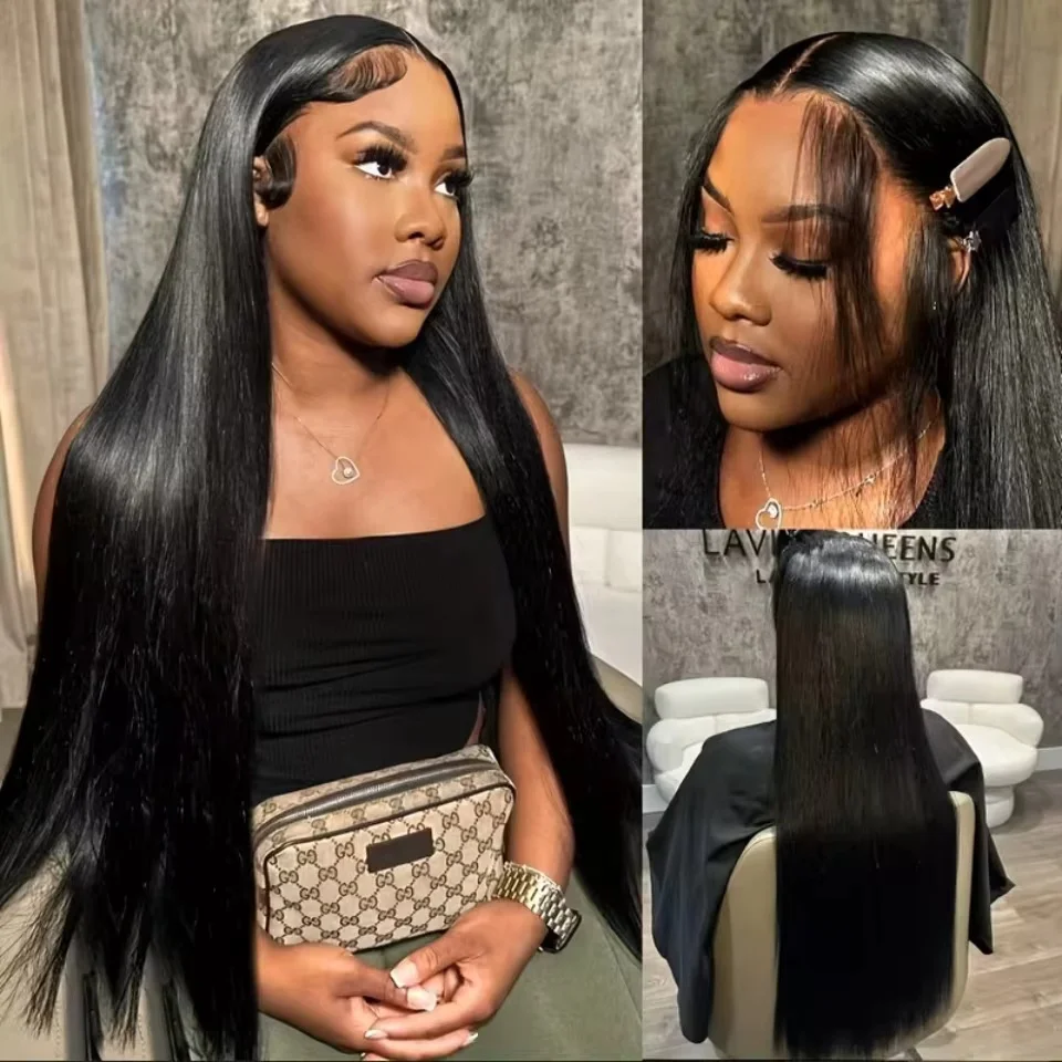13x6 Lace Front Wigs Human Hair for Women 200 Density 13x6 HD Transparent Lace Front Wigs Human Hair Pre Plucked Straight Glueless Lace Frontal Wigs Natural Black