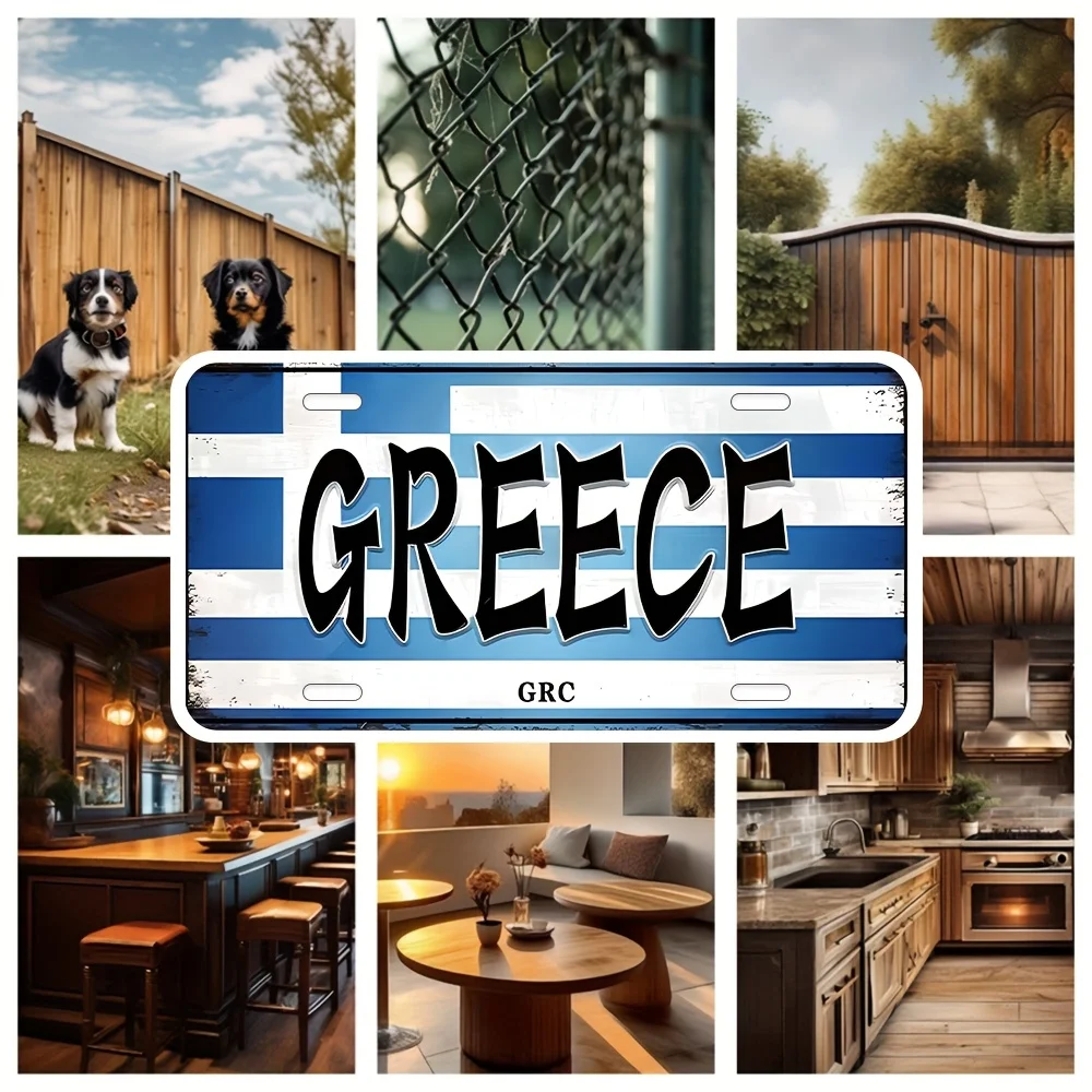 Vintage Retro Greece National Flag Blue White Striped Patriotic Country Style 2D Flat Printed License Plate Aluminum Metal Paint