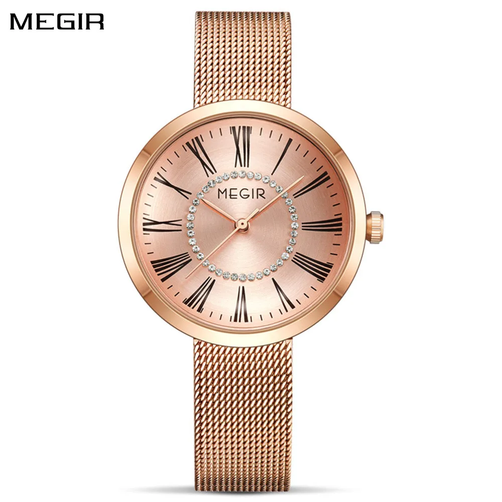 MEGIR Luxury Women Watches Fashion Quartz Watch Ladies Clock Stainless Steel Waterproof Female Watch Relogio Feminino 7014