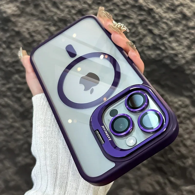 Luxury Magnetic Shockproof Phone Case For iPhone 15 14 13 12 11 16 17 18 Pro Max Plus E Funda Stand Glass Lens Protection Cover, image 13